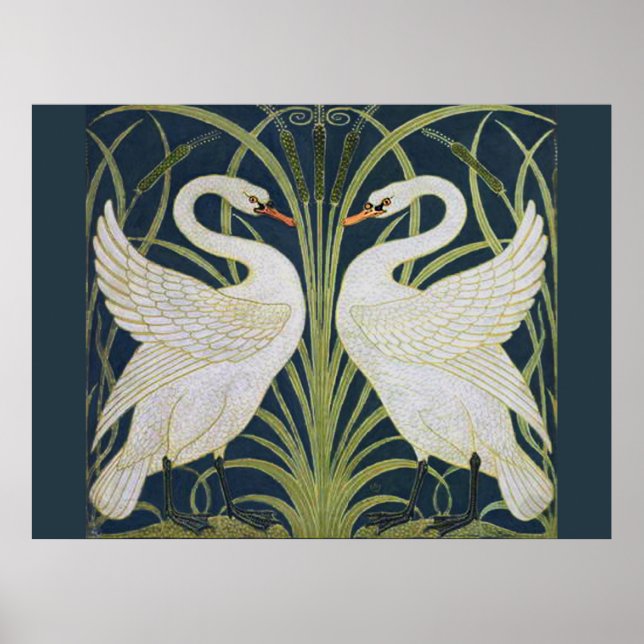 Affiches Cygne Art Nouveau Deux Cygnes  (Devant)
