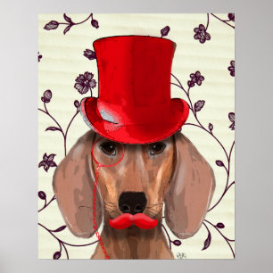 Affiches Dachshund Avec Chapeau Rouge Haut