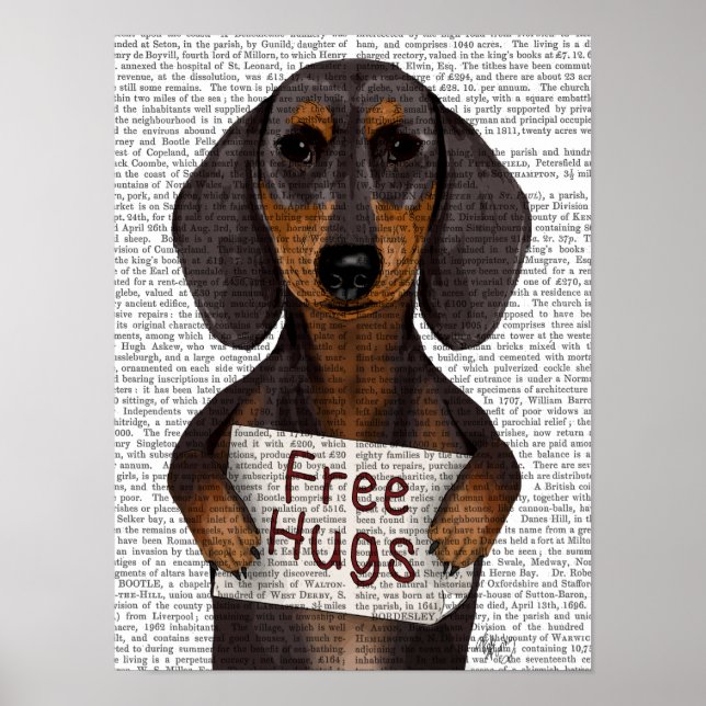 Affiches Dachshund Free Hugs (Devant)