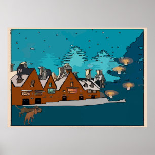 Affiches Dachshunds à Winter Village,