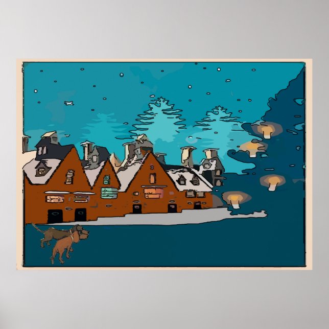 Affiches Dachshunds à Winter Village, (Devant)