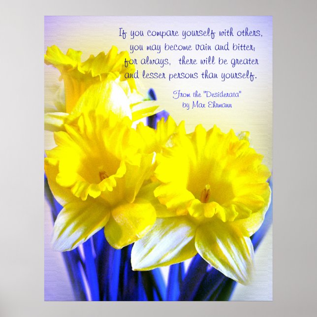 Affiches Daffodils pop art avec Desiderata citation, jaune (Devant)