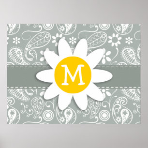 Affiches Daisy on Ash Gray; Grey Paisley