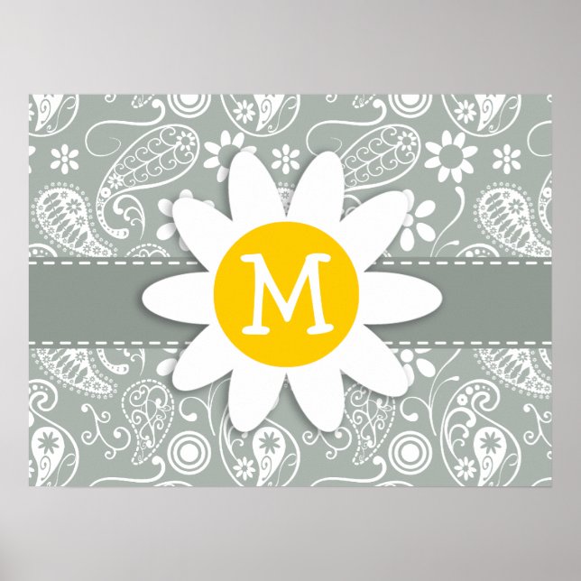 Affiches Daisy on Ash Gray; Grey Paisley (Devant)