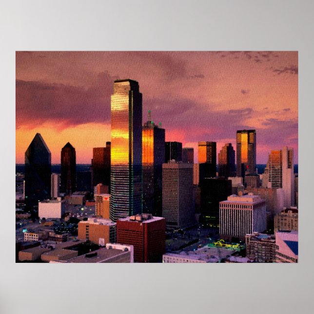 Affiches Dallas Skyline au coucher du soleil (Devant)