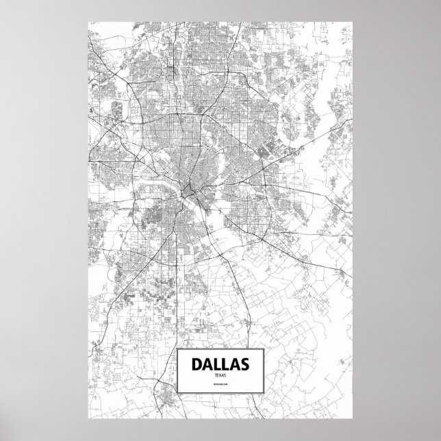 Affiches Dallas, Texas (noir sur blanc) (Devant)