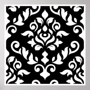 Affiches Damask Baroque Design blanc sur noir