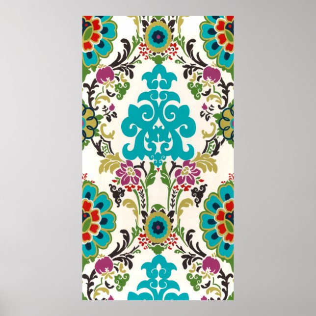 Affiches Damask Floral Patterns Plum Turquoise (Devant)