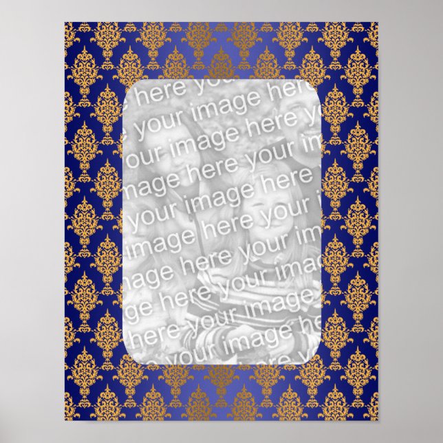 Affiches Damask Gold sur Royal Blue Borders (Devant)