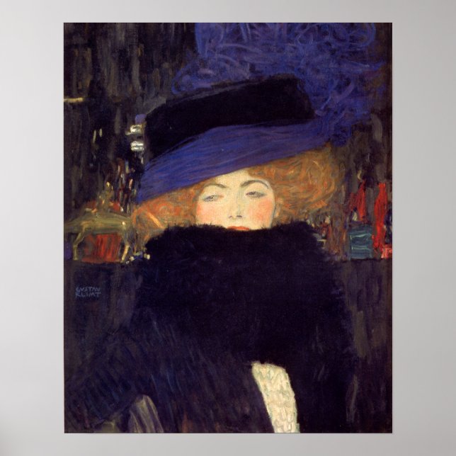 Affiches Dame avec Casquette et Feather Boa - Gustav Klimt (Devant)