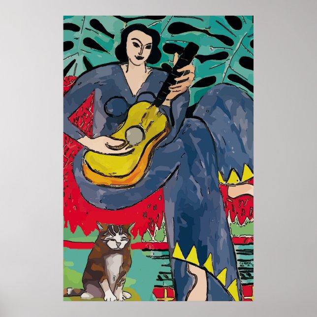 Affiches Dame avec chat et guitare (Devant)