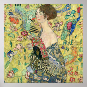 Affiches Dame avec ventilateur, Gustav Klimt, 1907,Art nouv
