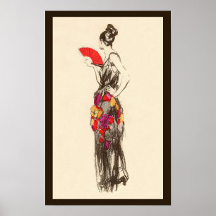 Affiches Dame de mode vintage avec une robe de printemps
