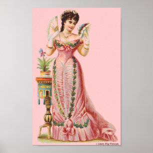 AFFICHES DAME FRANÇAISE WITH FAN D'ÈRE VICTORIENNE D'ART DE