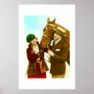 Affiches Dame, gentleman et cheval vintage
