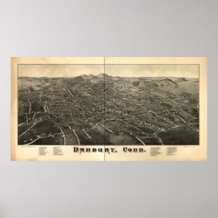 Affiches Danbury Connecticut 1884 Panoramic Map