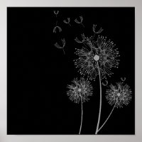 Dandelion fleur noir et blanc art