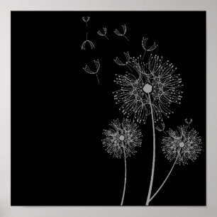 Affiches Dandelion fleur noir et blanc art