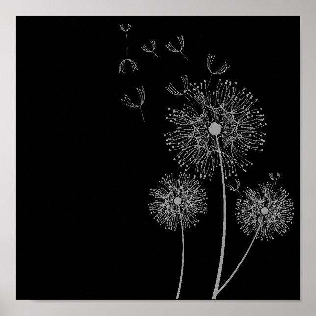 Affiches Dandelion fleur noir et blanc art (Devant)