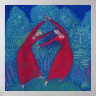 Affiches Danse des sorcières, peinture pastel, art imaginai