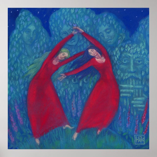 Affiches Danse des sorcières, peinture pastel, art imaginai (Devant)