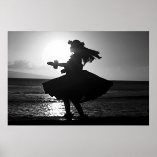 Affiches Danseur hawaïen noir et blanc de danse