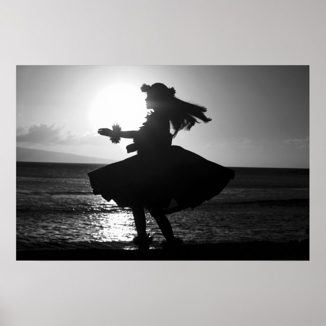 Affiches Danseur hula hawaïen noir et blanc (Devant)