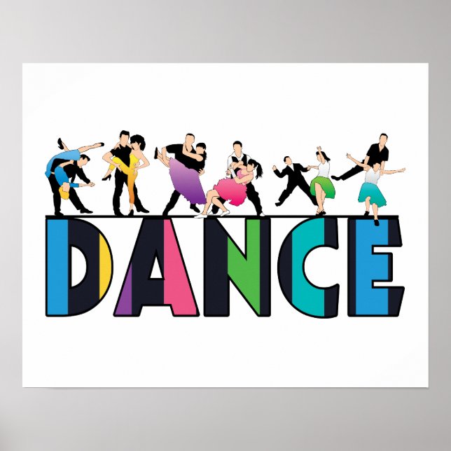 Affiches Danseurs amusants et colorés rayés Danse (Devant)