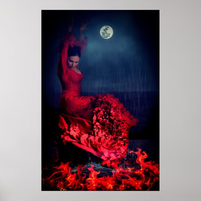 Affiches Danseuse de flamenco au feu (Devant)