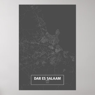 Affiches Dar es Salaam, Tanzanie (blanche sur le noir)