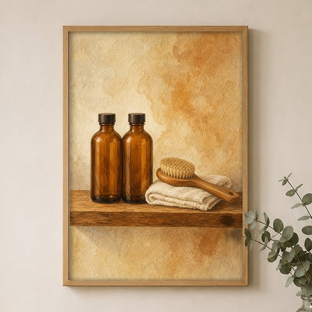 Affiches d'art de ferme à l'aquarelle Bouteilles d (Shown framed for scale. Poster ships unframed; frames are an optional add-on.)