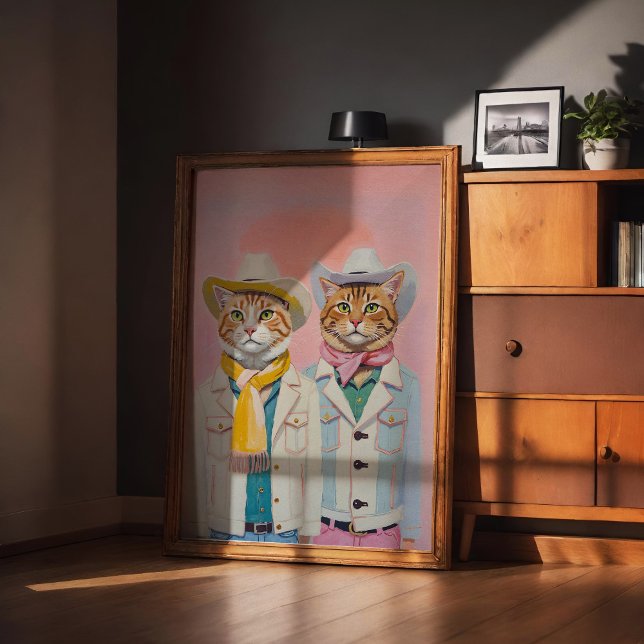 Affiches d'art mural tendance Chats Cowboy Pastel (Créateur téléchargé)