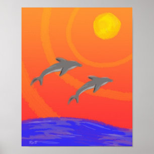 Affiches Dauphins de coucher du soleil : Copie
