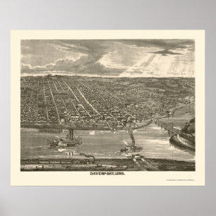Affiches Davenport, IA Carte panoramique - 1875a