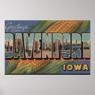 Affiches Davenport, Iowa (maïs) - grandes scènes de lettre