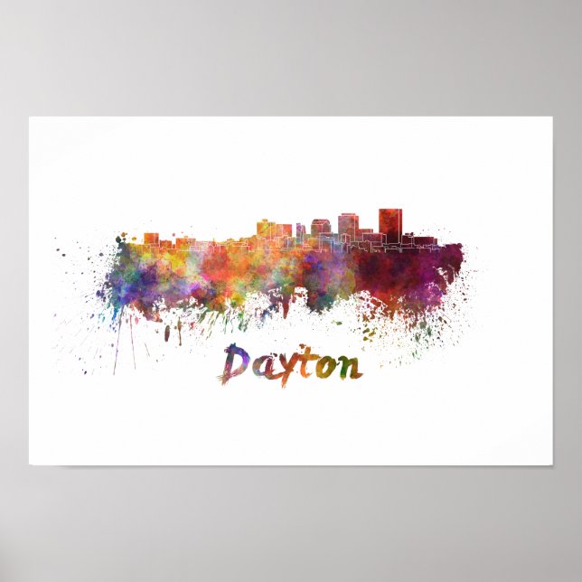 Affiches Dayton skyline in watercolor (Devant)