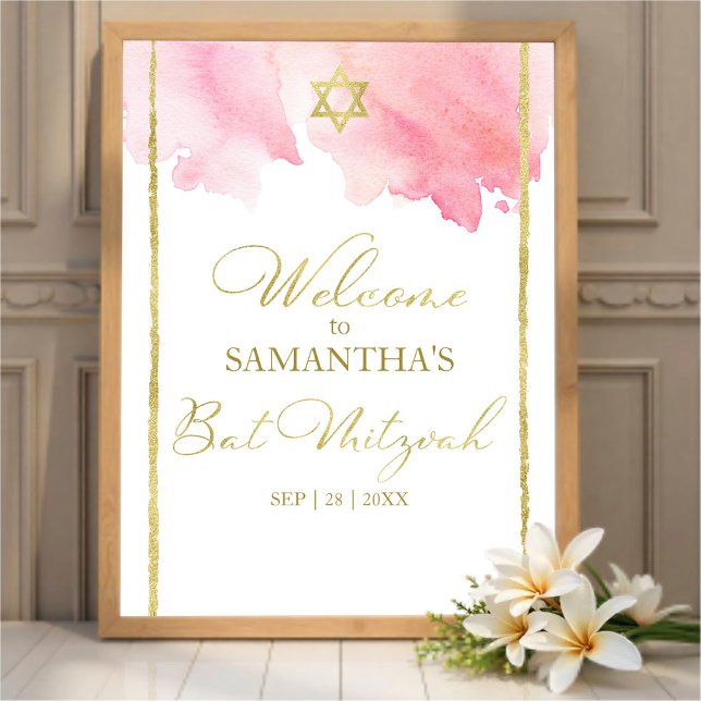 Affiches de bienvenue bat mitzvah | Aquarelle Abst (Créateur téléchargé)