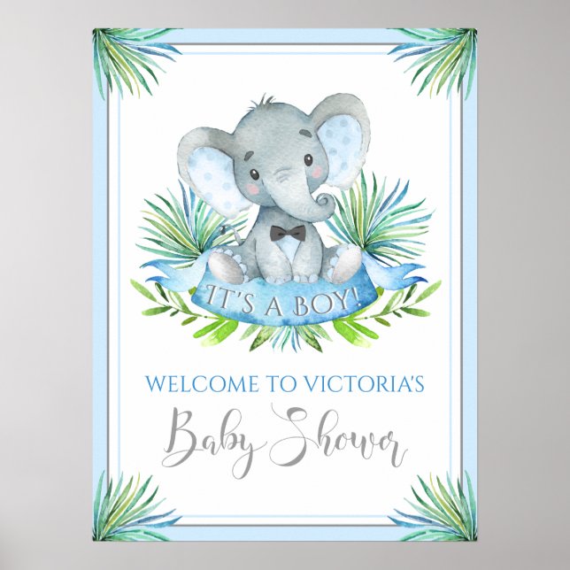 Affiches de bienvenue de Baby shower des éléphants (Devant)