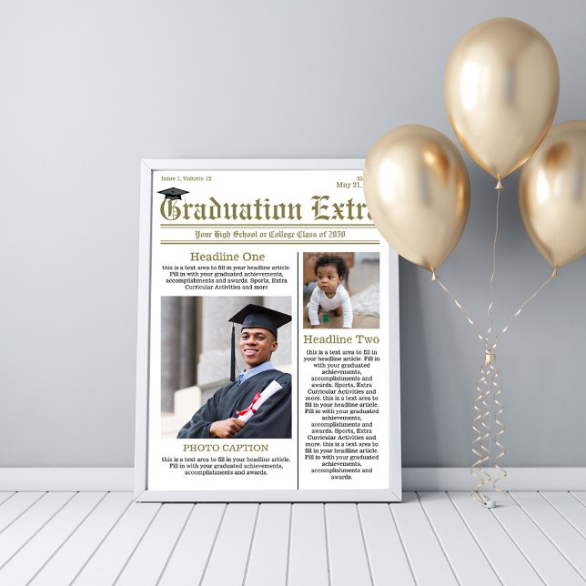 Affiches de bienvenue diplômées Photo Collage Jour (Graduation photo poster template with a simple newspaper design. )