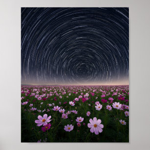 Affiches de cieux nocturnes de champ de fleurs Cos