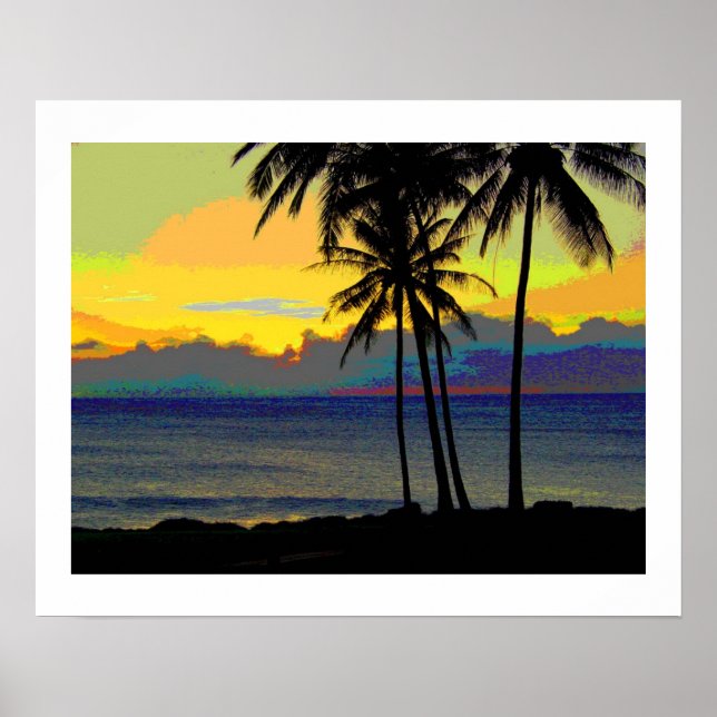 Affiches de coucher de soleil Vintage Hawaii (Devant)