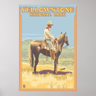 Affiches De cowboy parc national de Yellowstone à cheval -