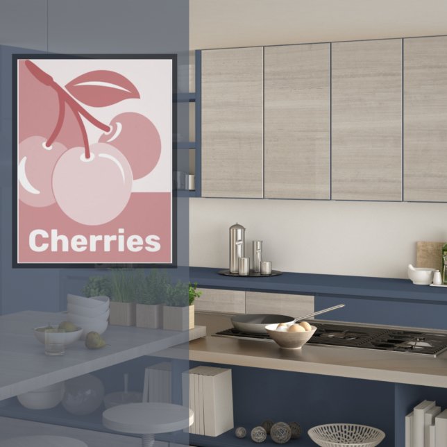 Affiches de cuisine cerises rose pastel suspendues (Pastel Pink Cherries Kitchen Poster)