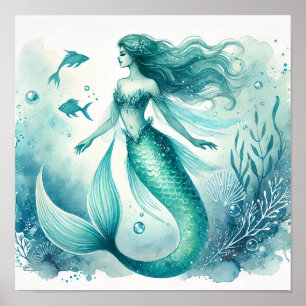 Affiches de décoration murale Sirène à l'aquarelle