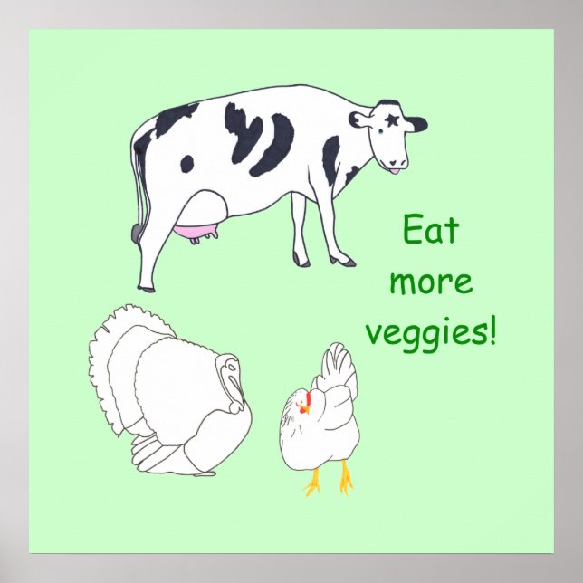 Affiches de dinde de vache de poulet mangez plus d (Devant)