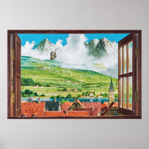 Affiches de fenêtre vintage du Château ambulant de