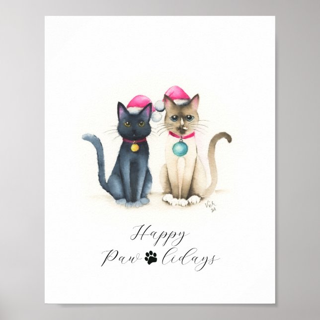 Affiches de Noël de chats à l'aquarelle (Devant)