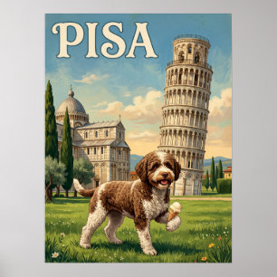 Affiches de voyage vintage Pise Italie Chien pen