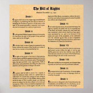 Affiches Déclaration des droits des États-Unis d'abord Dix 