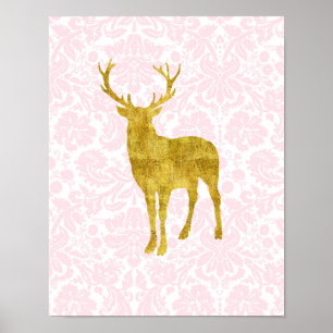 Affiches Décor de pépinière Gold Deer Girls Rose Damask